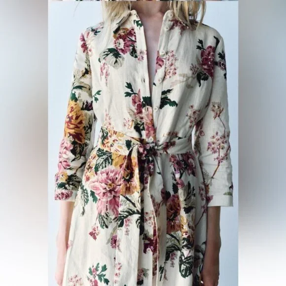 Zara | Dresses | Zara 0 Linen Shirtdress Zw Collection